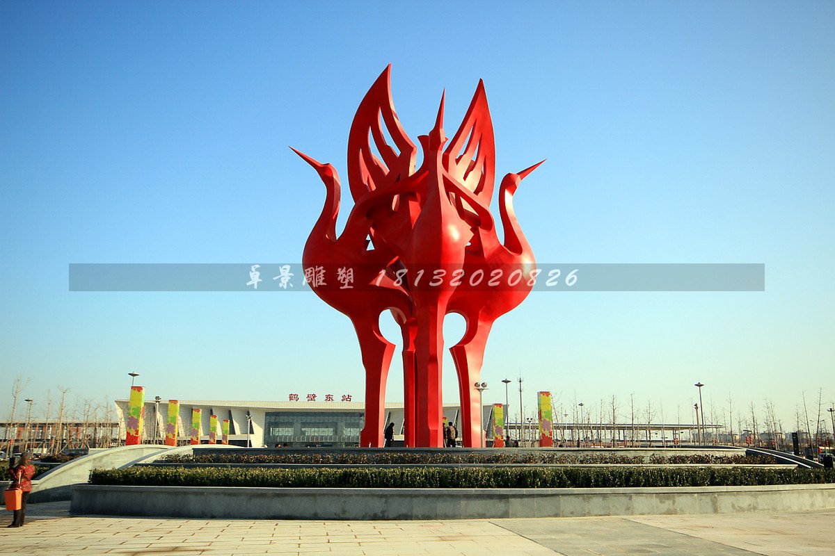 不銹鋼仙鶴雕塑，抽象仙鶴雕塑 (2)