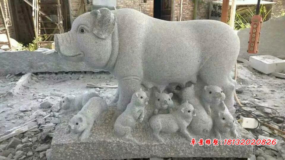 石頭豬雕塑，石雕豬 (2)