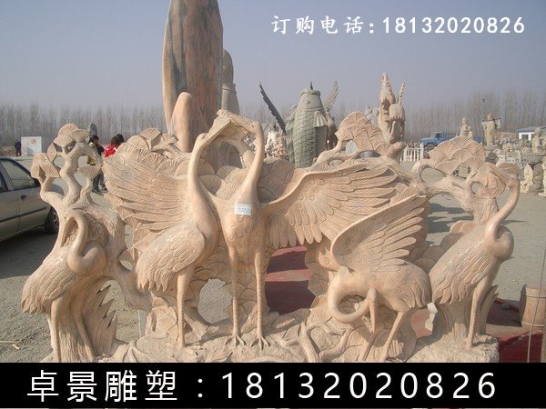 仙鶴石雕，晚霞紅仙鶴雕塑 (2)