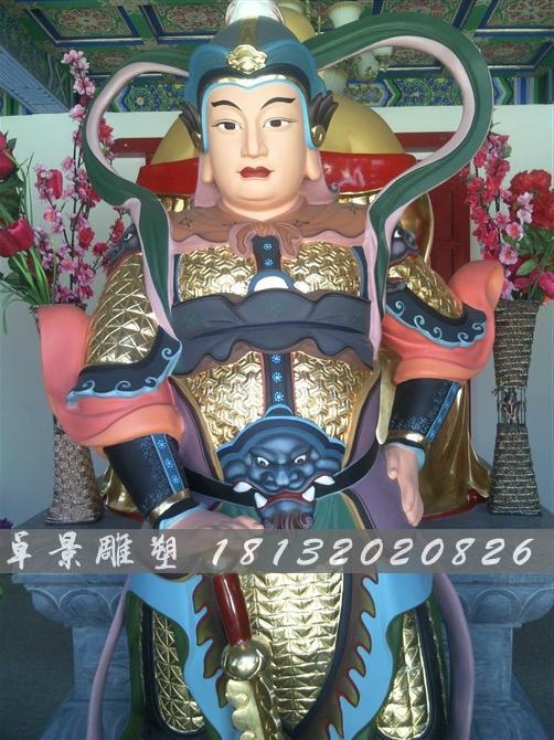 玻璃鋼韋佗護(hù)法雕塑，玻璃鋼彩繪韋佗雕塑