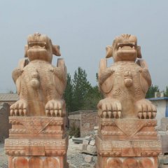 貔貅石雕，晚霞紅貔貅石雕，動物石雕