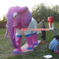 大象雕塑，玻璃鋼彩繪大象雕塑