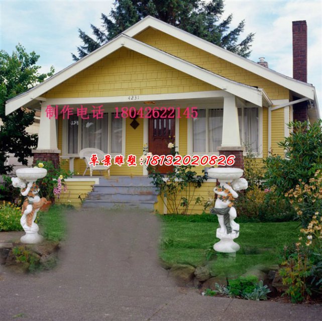 漢白玉花盆雕塑，西方人物石雕花盆