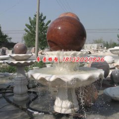 風水球石雕，晚霞紅風水球噴泉石雕