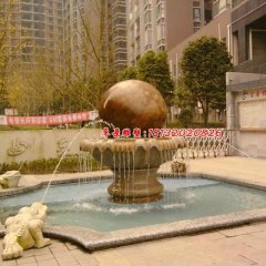 風(fēng)水球石雕，晚霞紅風(fēng)水球噴泉雕塑