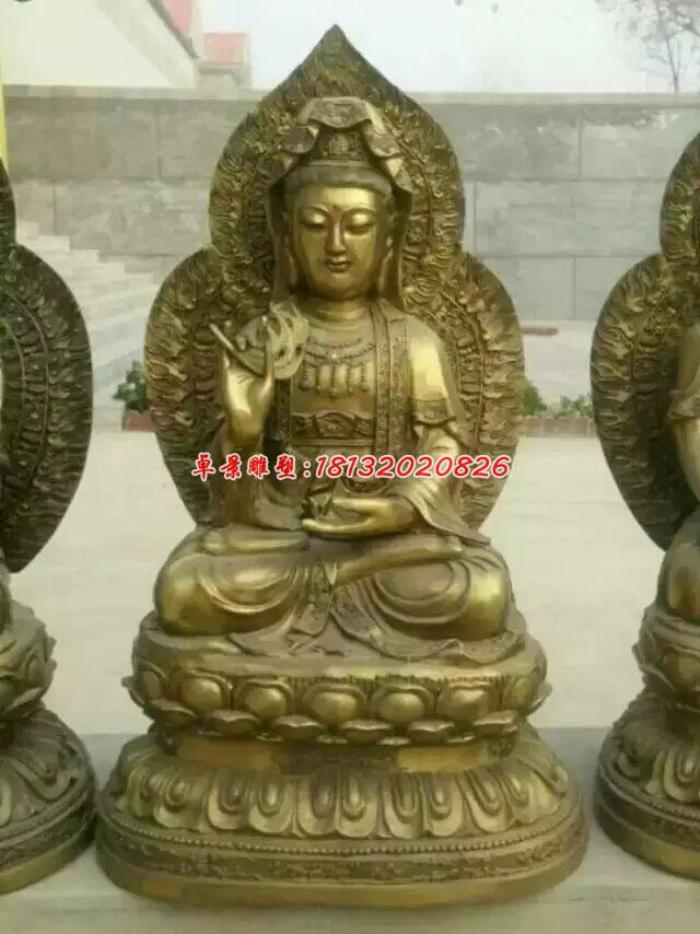 西方三圣銅雕，坐式佛像雕塑 (3)