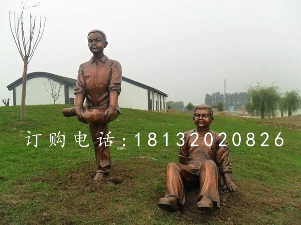 鍛造兒童雕塑，鍛銅少年雕塑 (1)