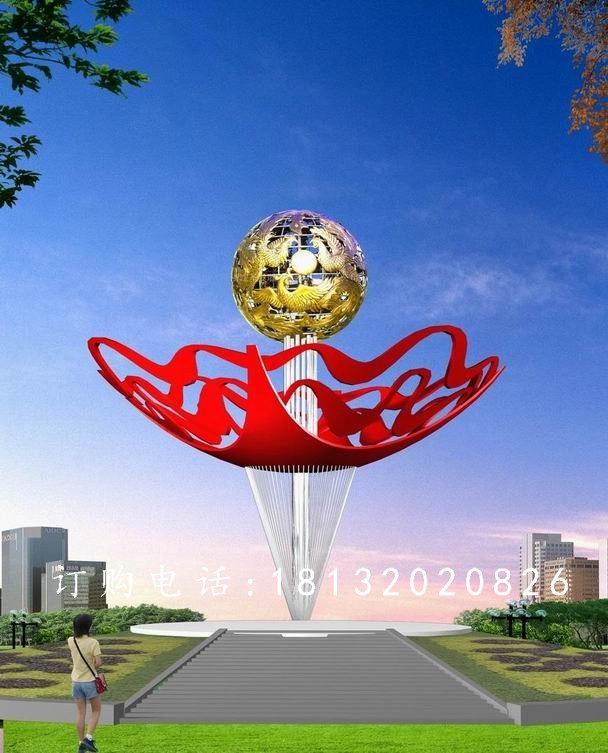 不銹鋼花朵雕塑，廣場(chǎng)不銹鋼花球雕塑