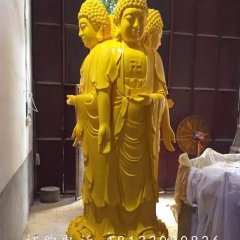 玻璃鋼三面佛雕塑，噴漆佛像雕塑