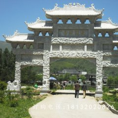 石雕三門牌樓，大理石牌樓雕塑