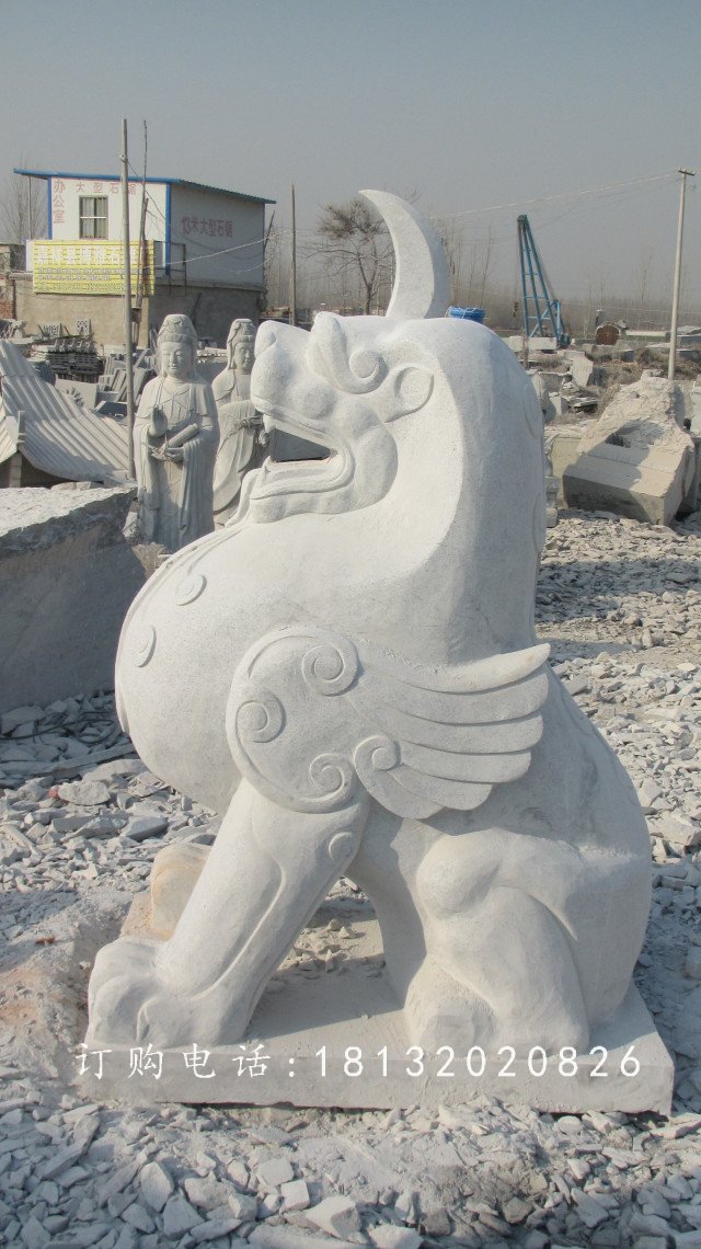 獨角獸石雕，漢白玉神獸石雕 (1)