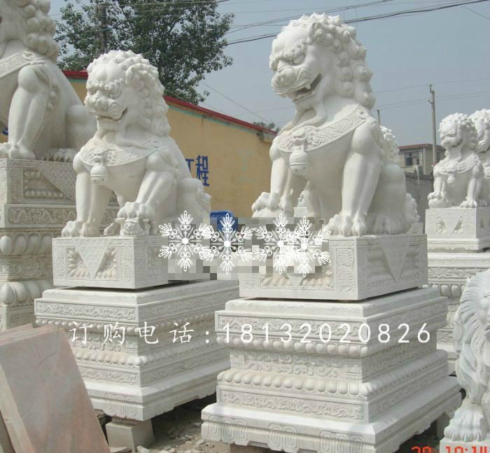 看門(mén)獅子雕塑，漢白玉石雕獅子 (1)