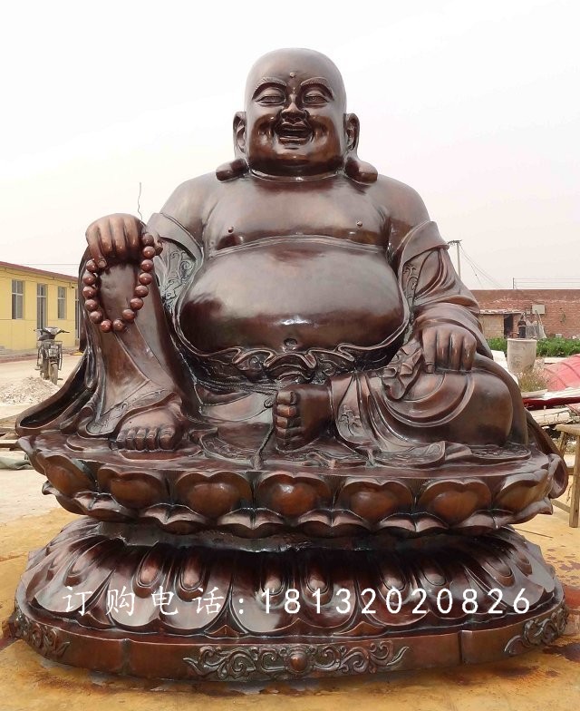 大肚彌勒佛銅雕，紫銅佛像雕塑