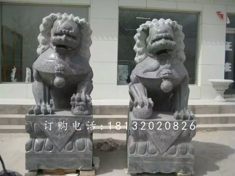 青石獅子雕塑，石雕北京獅 (1)