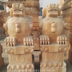 招財貔貅石雕，晚霞紅神獸石雕