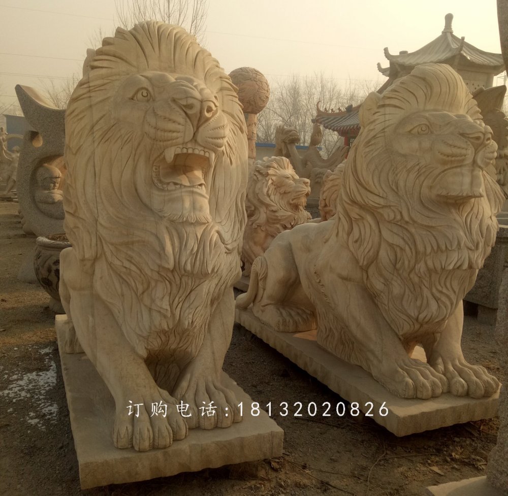 趴著的匯豐獅石雕，公園動(dòng)物石雕 (1)