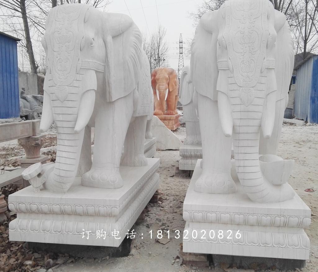 吉祥如意大象雕塑，漢白玉大象石雕 (2)