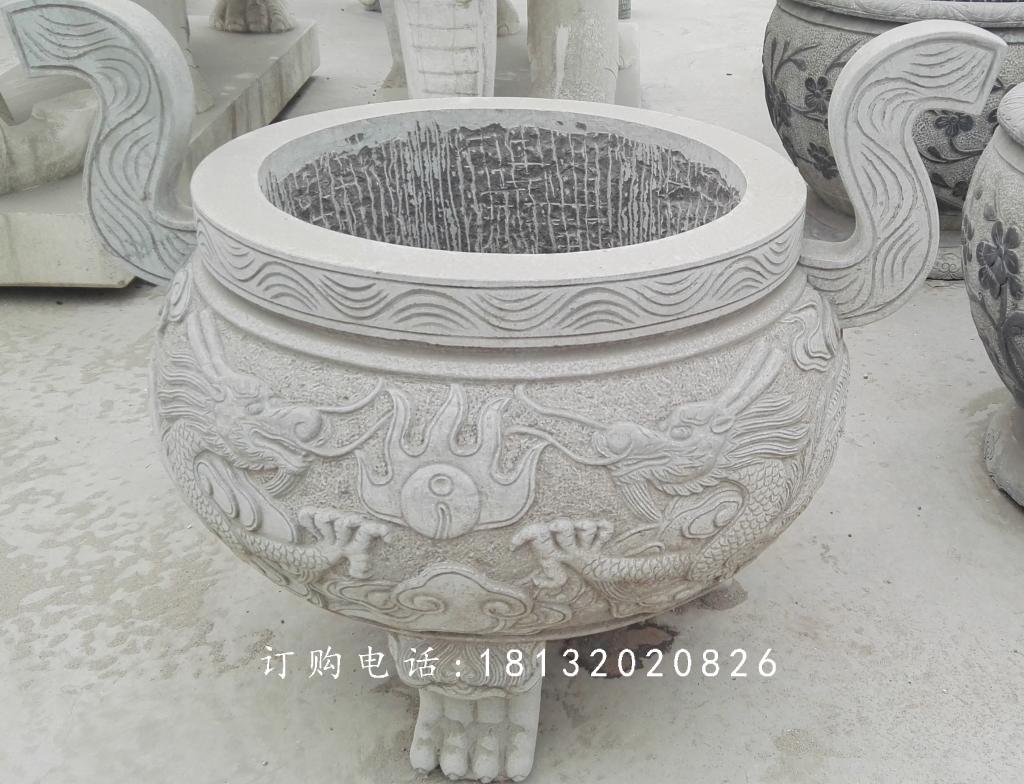 龍浮雕香爐，寺廟香爐石雕 (1)