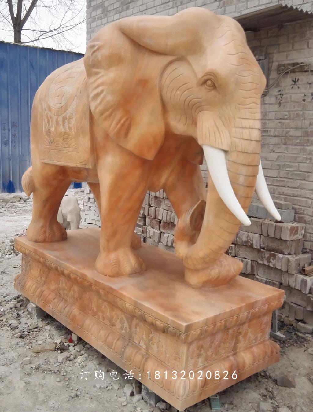 晚霞紅大象石雕，動物石雕 (1)