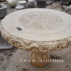 石雕桌子，晚霞紅桌子雕塑