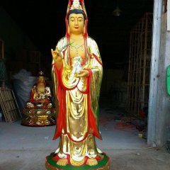 觀音菩薩銅雕，銅雕彩繪觀音雕塑