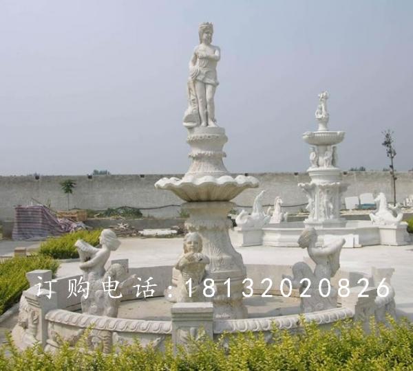 漢白玉噴泉石雕，廣場(chǎng)人物石噴泉