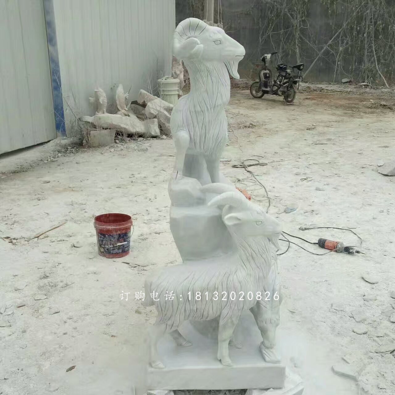 漢白玉山羊雕塑，石雕三羊開泰 (2)