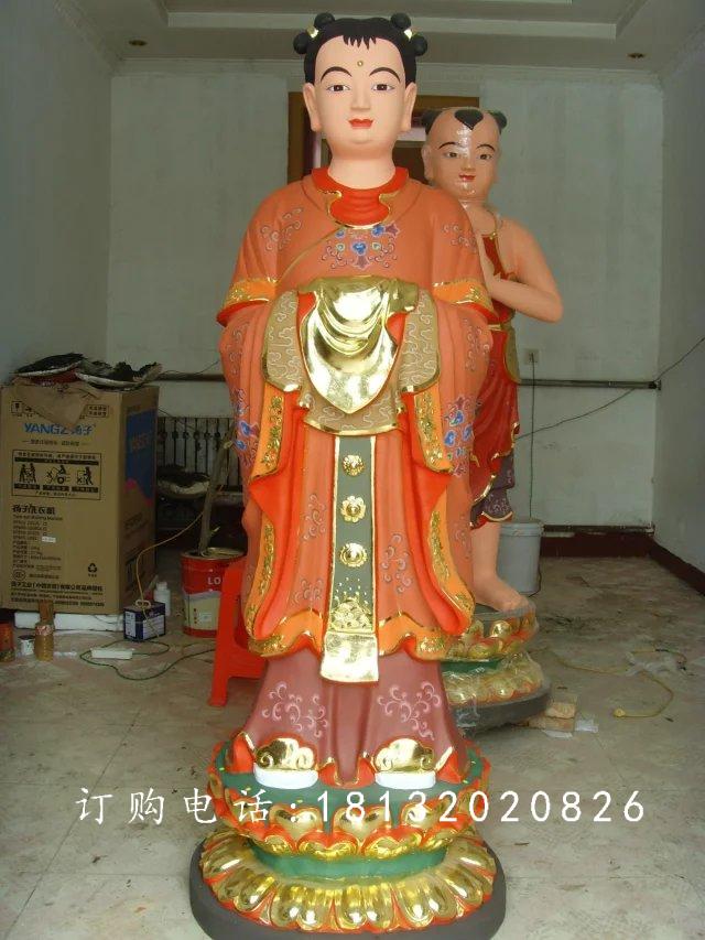 玻璃鋼龍女雕塑，貼金彩繪龍女雕塑