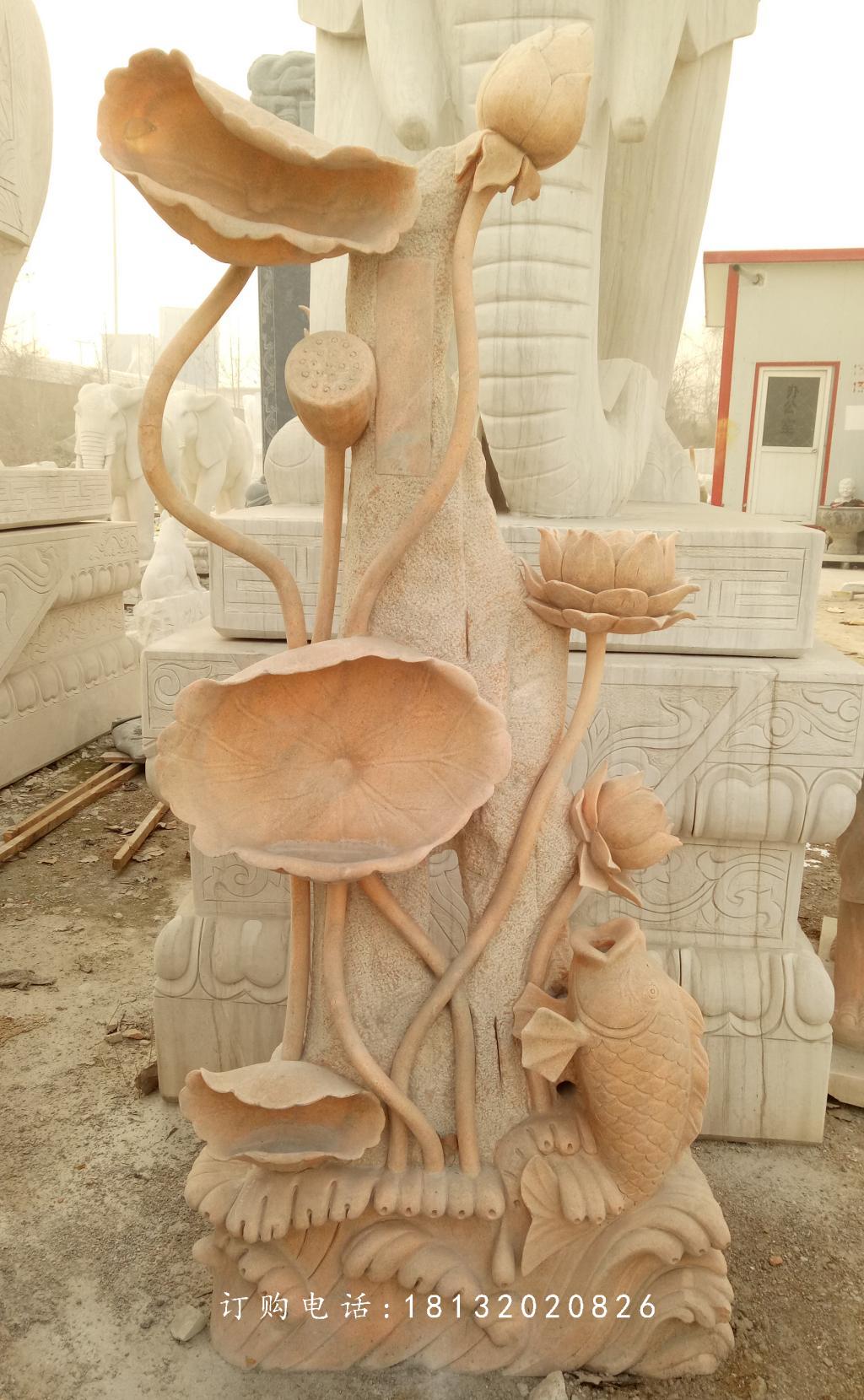 荷花石雕，晚霞紅景觀雕塑