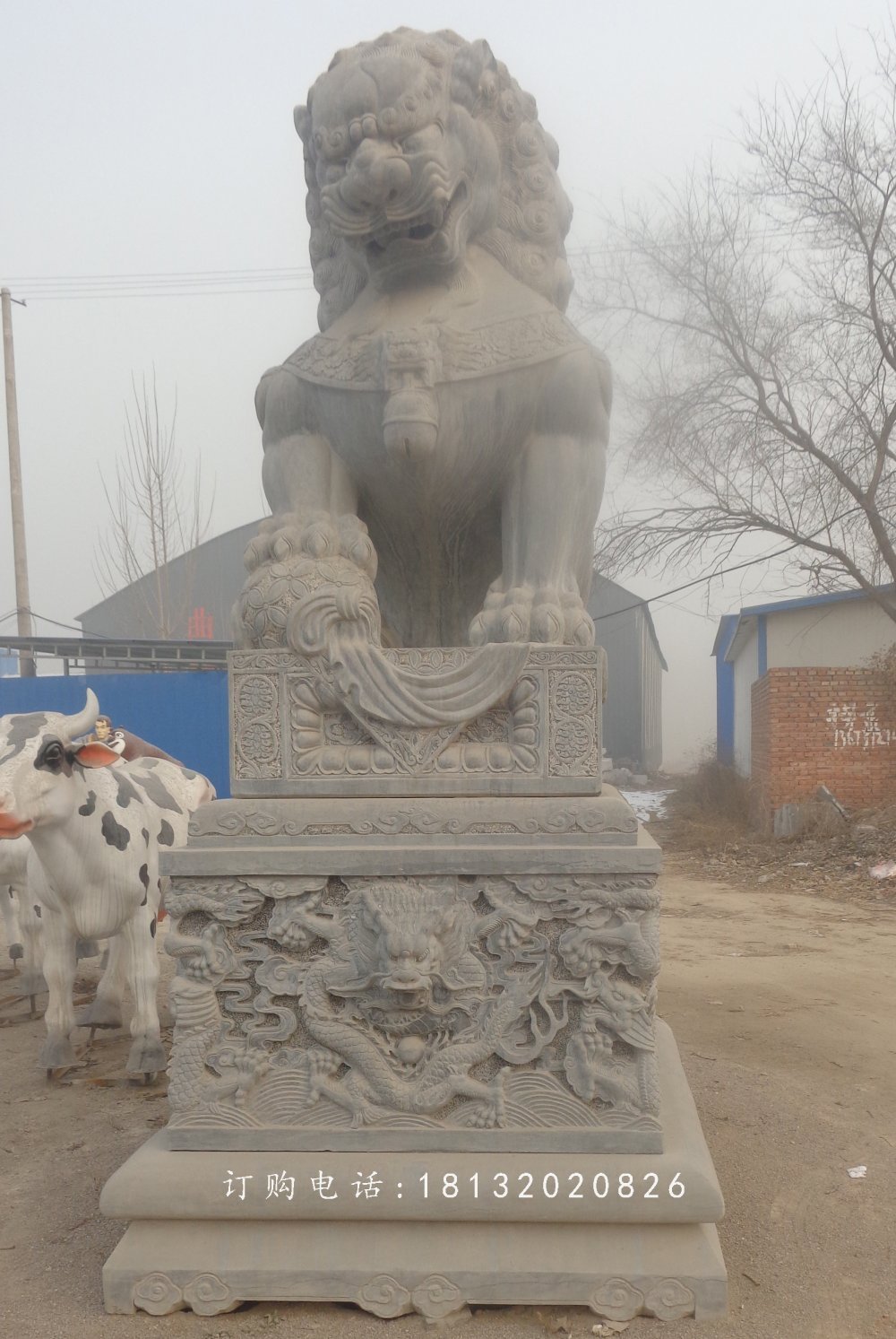 青石獅子石雕，仿古戲球獅石雕