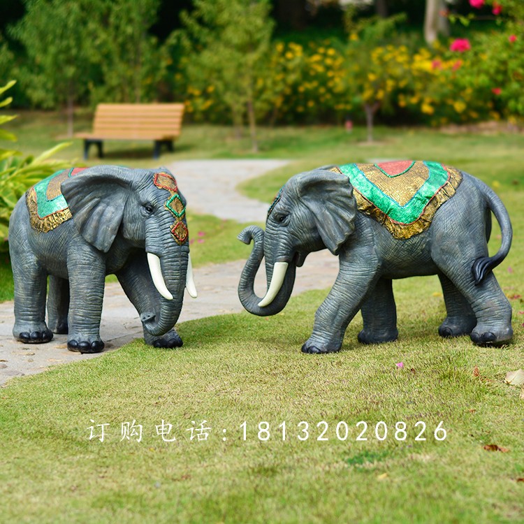 彩繪象，玻璃鋼大象雕塑