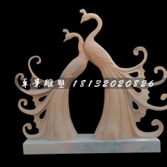 孔雀石雕，晚霞紅孔雀雕塑
