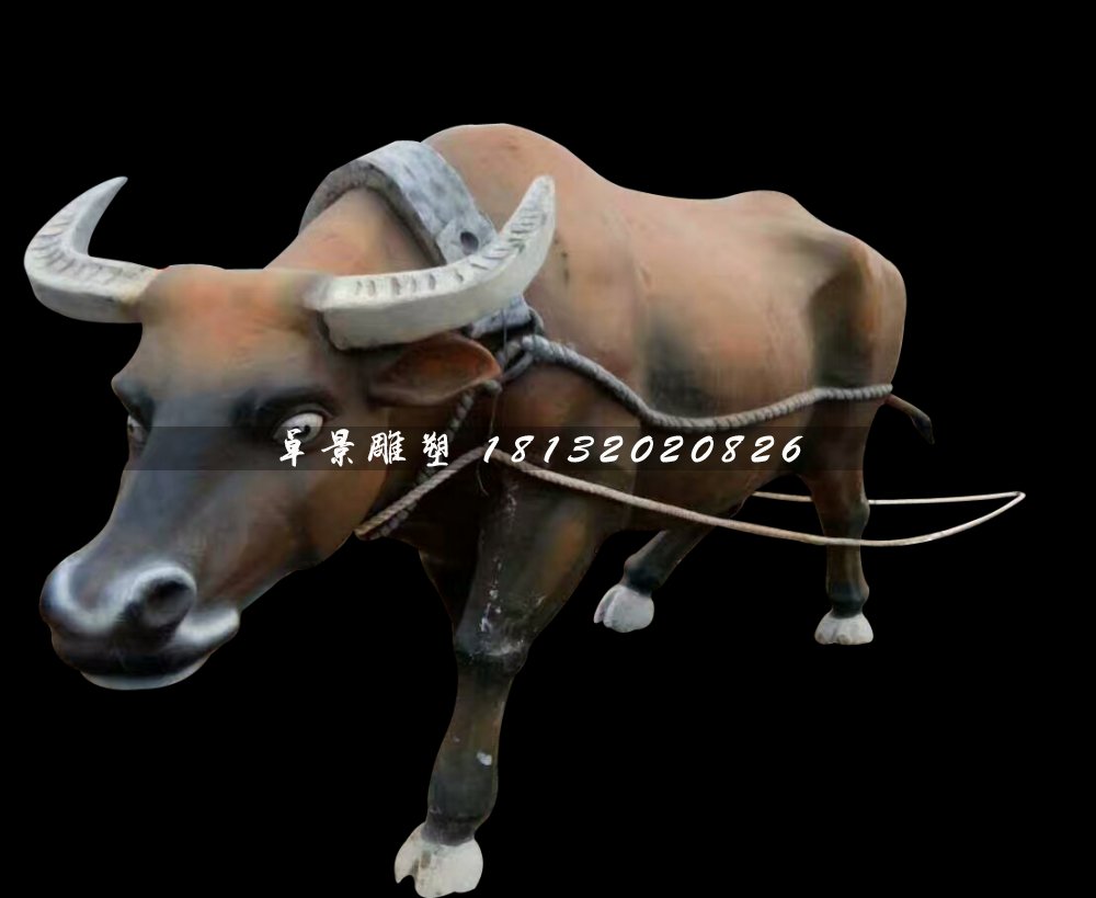 玻璃鋼耕地牛雕塑，玻璃鋼動物雕塑