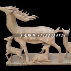 晚霞紅小鹿石雕，母子鹿石雕