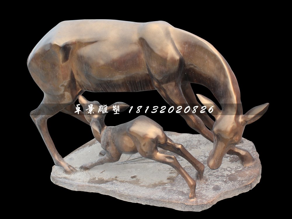 玻璃鋼母子鹿雕塑，玻璃鋼仿銅母子鹿雕塑