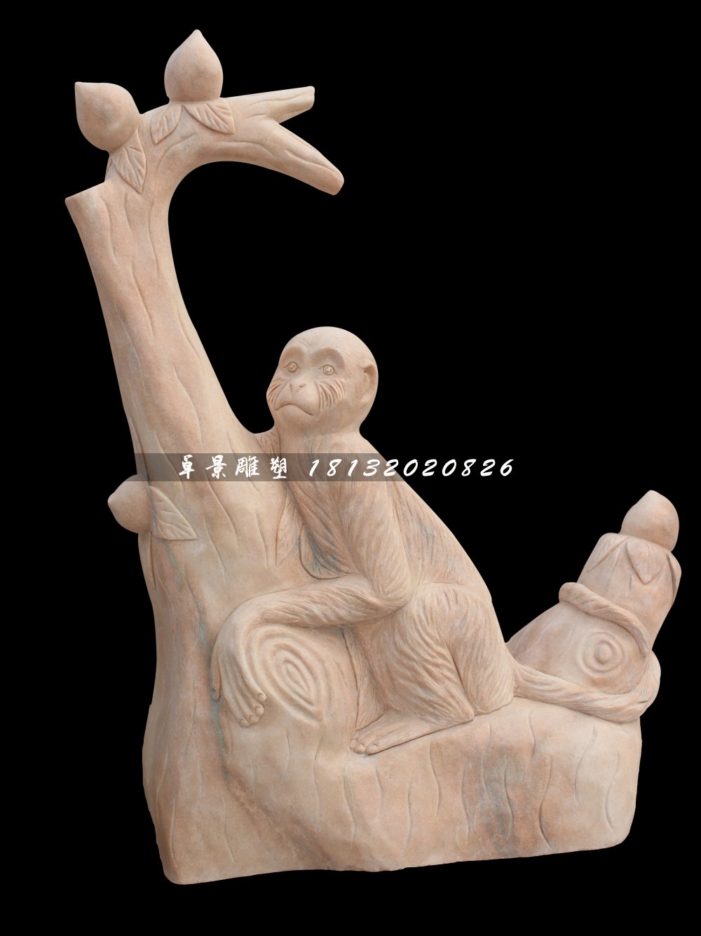 猴子摘桃石雕，晚霞紅動(dòng)物石雕