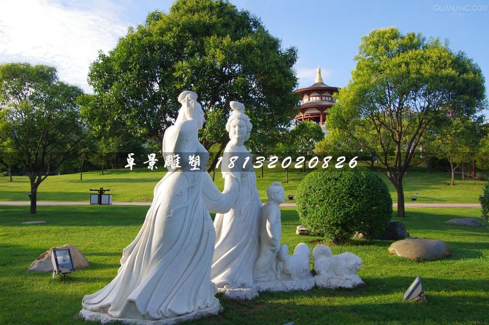 古代美女石雕，公園漢白玉人物雕塑