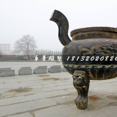 三足香爐銅雕，廣場銅香爐雕塑