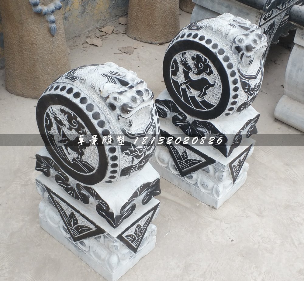 抱鼓石雕塑，仿古門墩雕塑
