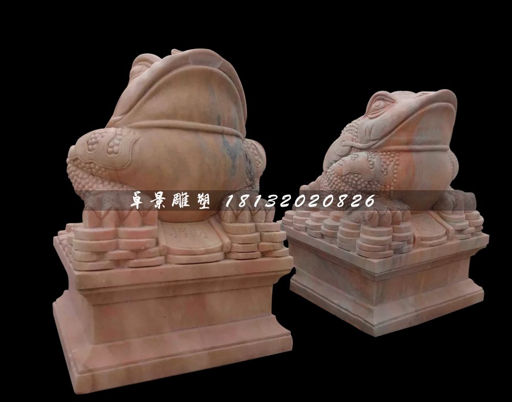 金蟾石雕，晚霞紅金蟾雕塑 (4)