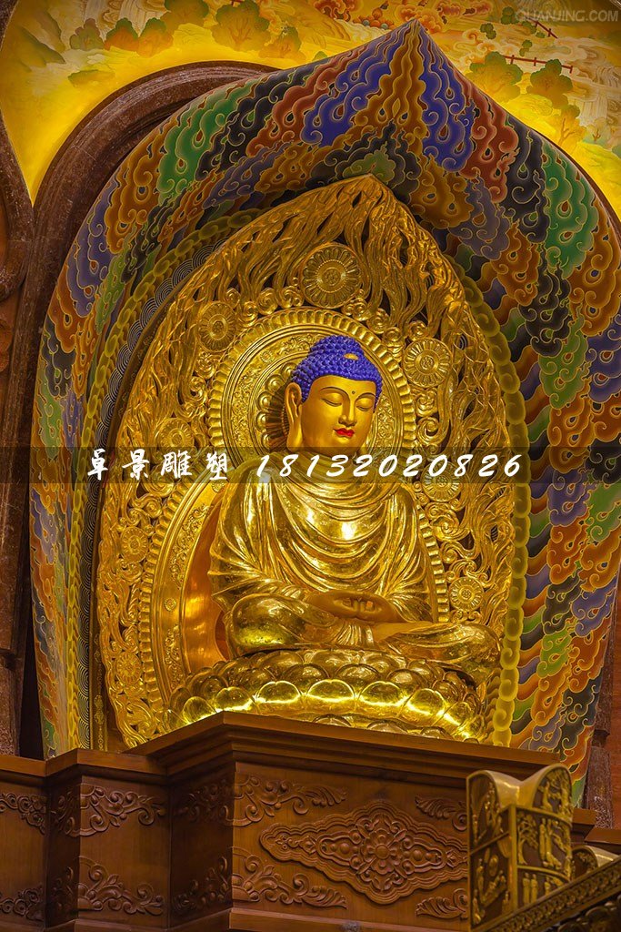 釋迦牟尼雕塑，玻璃鋼貼金佛像