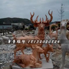 晚霞紅鹿石雕，公園動物石雕