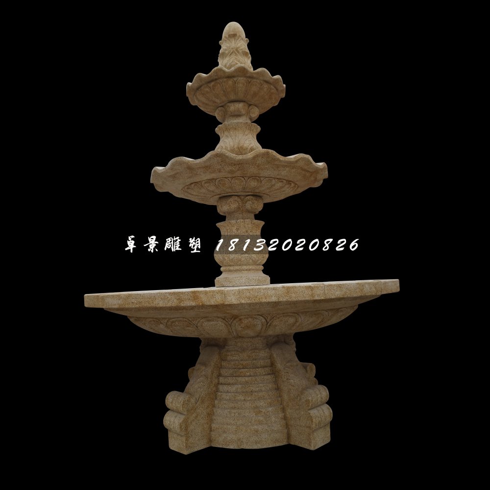 大型石噴泉，三層噴泉石雕