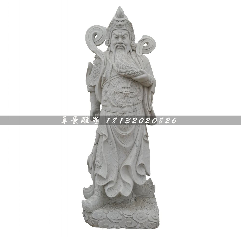 關公石雕，大理石捋胡子關公 (2)