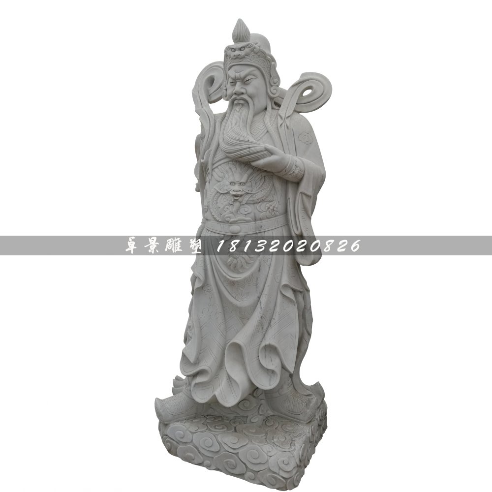 關公石雕，大理石捋胡子關公 (1)