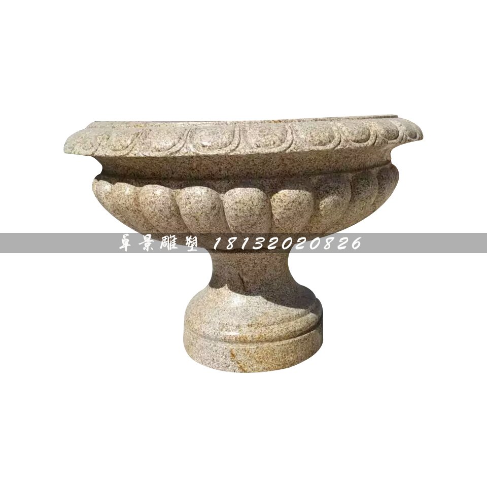麻沙花盆雕塑，景觀花盆石雕