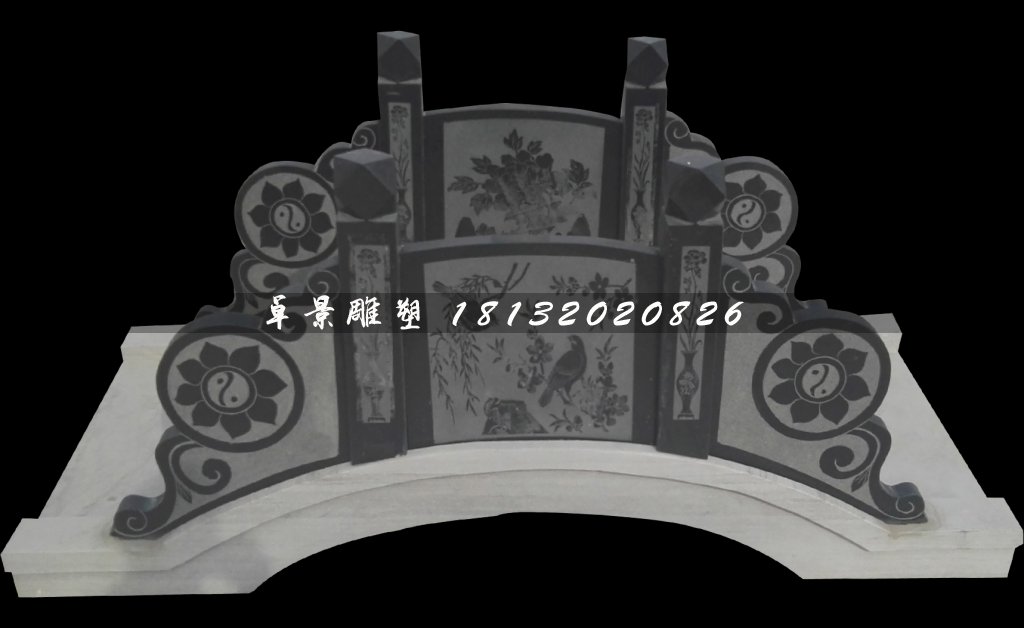 喜鵲登梅石浮雕橋，青石拱橋雕塑 (2)
