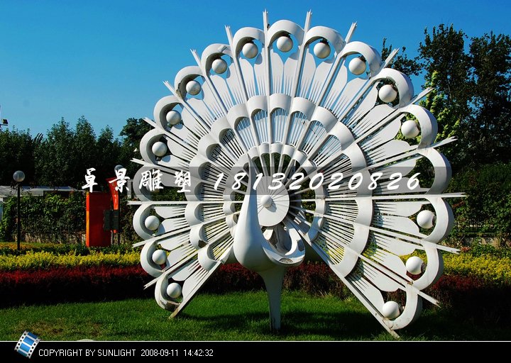 孔雀雕塑，不銹鋼抽象孔雀 (2)