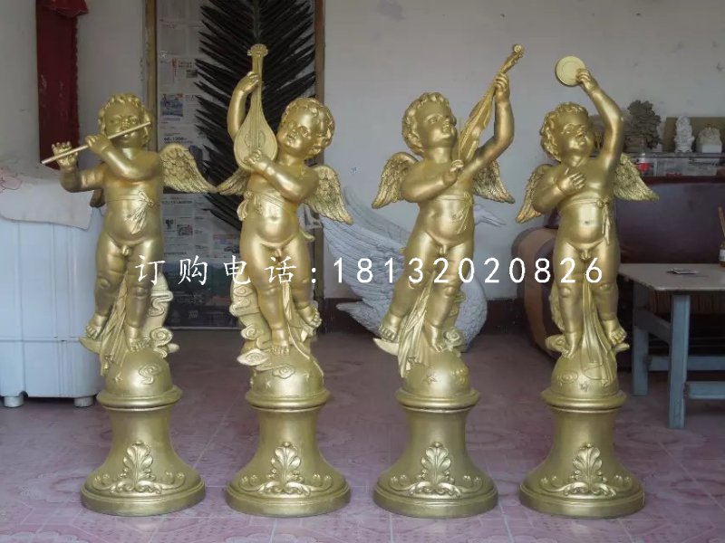 吹拉彈唱銅雕，四小天使銅雕