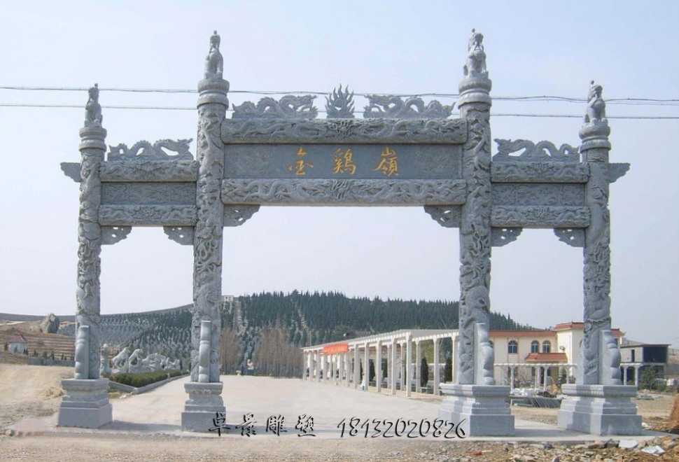 青石牌坊，三門牌坊石雕